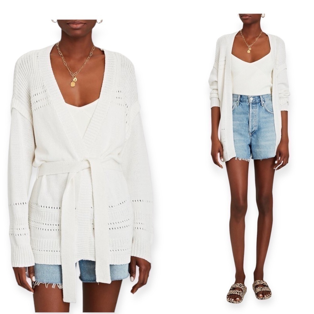 NWT Intermix Selene Belted Cotton Wrap Cardigan, Size XL,‎ White